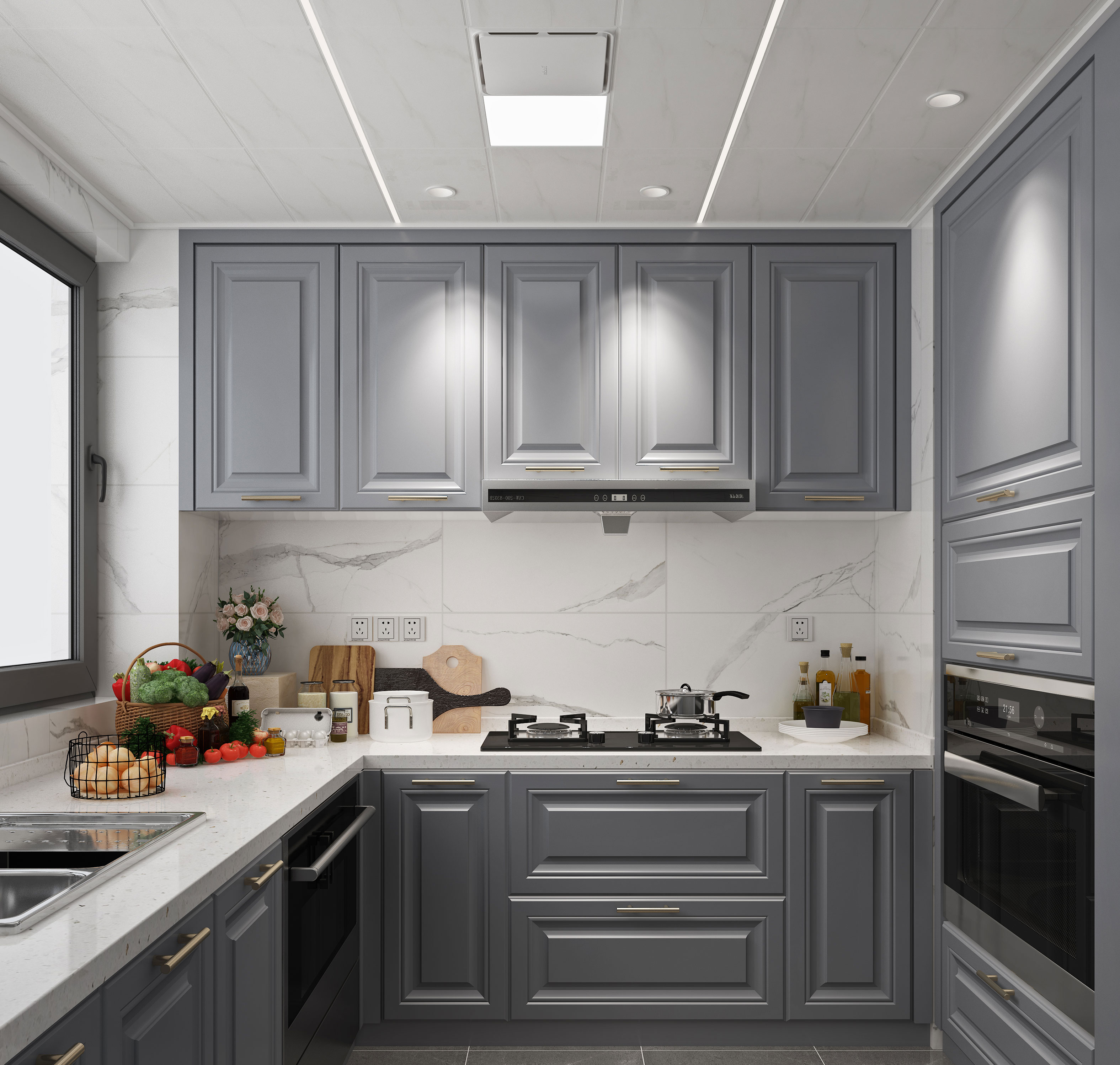 集成吊頂300系列（加盟商專供）雪花白（雙層簡(jiǎn)凸套框）效果圖